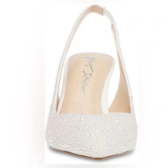 Blue by Betsey Johnson White Crystal Slingback Heels - Picture 2 of 9